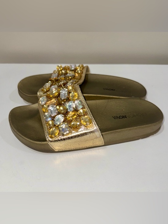 Fashion Nova Shoes - Fashion Nova Gold Jeweled Slide Sandals Women’s Size 6 Glam Rhinestone